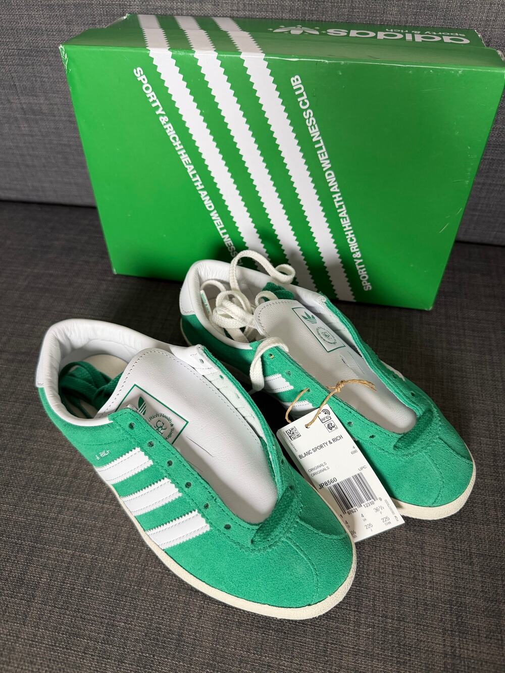NIB adidas Sporty Rich Blanc Womens Size 5.5 Court Green Suede JP8560